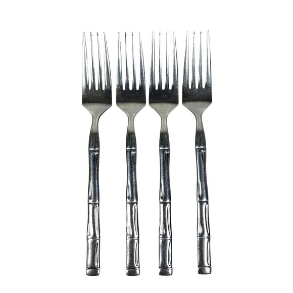 Reed & Barton Rebacraft Stainless Steel Bamboo Dinner Forks Set Of 4 - Picture 1 of 4